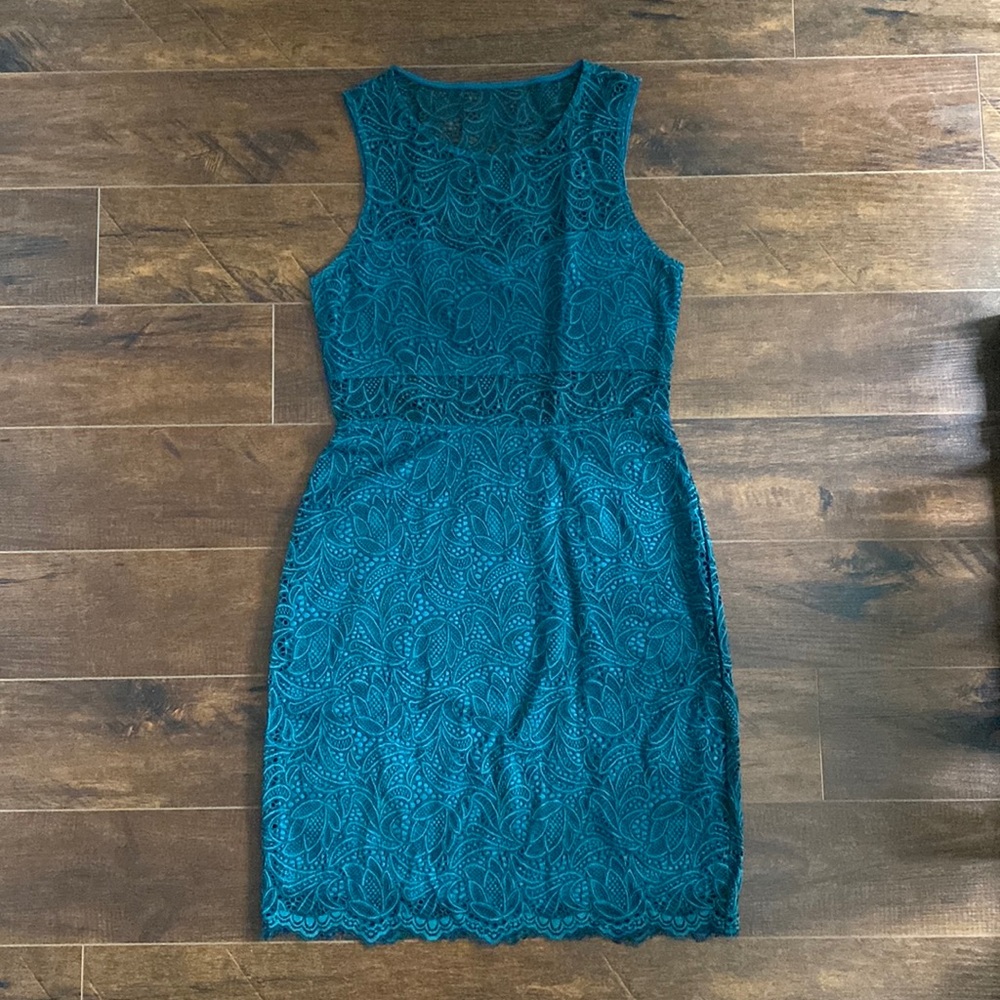 Express - Lace Peekaboo Waist Mini Dress - Teal Green - Small